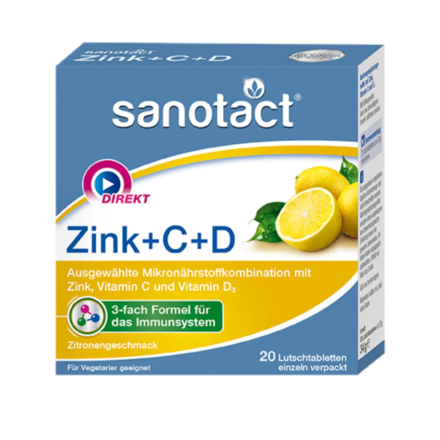 Viên ngậm Sanotact Zink + C + D - Tăng cường miễn dịch với 200mg Vitamin C, 10μg Vitamin D3 và 5mg Kẽm